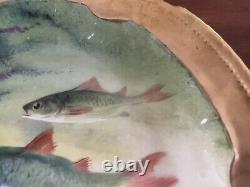 Antique Limoges Coronet Hand Painted Plates France Set of 4 Signed Fish