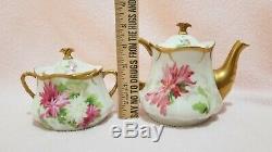 Antique Limoges Coronet Hand Painted Tea Pot & Sugar Bowl
