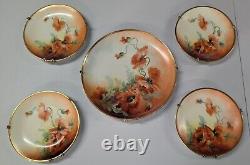 Antique Limoges D&C France Flower Plate Set Set of 5 With Brass Hangers