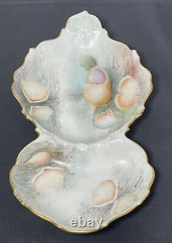 Antique Limoges Divided Oyster Seafood Dish Sea Shells Hand Painted Signed 1912