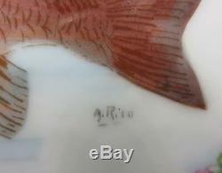 Antique Limoges Fish PlateHand PaintedArtist SignedScalloped EdgeHeavy Gold