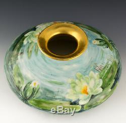 Antique Limoges France 12 Hand Painted Water Lilies Squat Vase