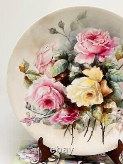 Antique Limoges France 1900s, Hand Painted Roses Charger, Artist Signed, 12 1/2