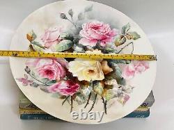 Antique Limoges France 1900s, Hand Painted Roses Charger, Artist Signed, 12 1/2