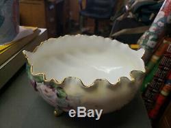 Antique Limoges France Elite Works Hand Painted Gold-Footed Bowl Cabbage Roses