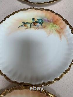 Antique Limoges France Elite Works Hand Painted Wild Game Bird Set Of 6 Plates