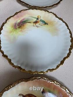 Antique Limoges France Elite Works Hand Painted Wild Game Bird Set Of 6 Plates