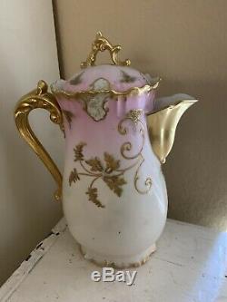 Antique Limoges France Hand Painted Chocolatecoffeetea Potgold & Pink 10