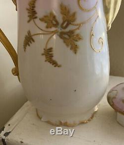 Antique Limoges France Hand Painted Chocolatecoffeetea Potgold & Pink 10
