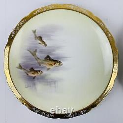 Antique Limoges France Hand Painted Fish Plate Avenir GD & CLE 9.75 Signed X 4