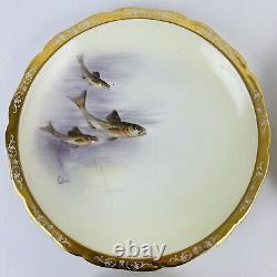 Antique Limoges France Hand Painted Fish Plate Avenir GD & CLE 9.75 Signed X 4