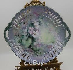 Antique Limoges France Hand Painted Floral Cake Plate Platter Tray