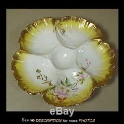 Antique Limoges France Hand Painted Floral Oyster Plate Heavy Gold Trim