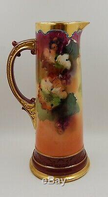 Antique Limoges France Hand Painted Grapes Tankard Pitcher Vase. Wow