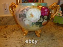 Antique Limoges France Hand Painted Porcelain Jardiniere Roses