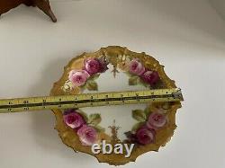 Antique Limoges France Hand Painted Rose Plate w Heavy Gold 1890