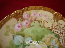 Antique Limoges France Hand Painted Signed Baumy Plate, Roses & Gold, 9