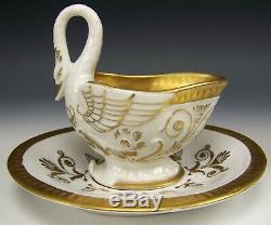 Antique Limoges France Hand Painted Swan Tea Coffee Cup & Saucer