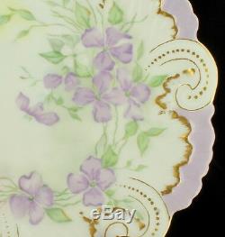 Antique Limoges France Hand Painted Sweet Peas Cabinet Plate 9.5 Lavender