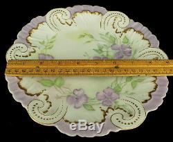 Antique Limoges France Hand Painted Sweet Peas Cabinet Plate 9.5 Lavender