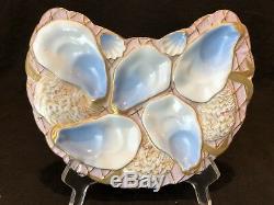 Antique Limoges French Porcelain Hand Painted Oyster Crescent Plate 5 Well Gold