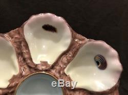 Antique Limoges French Porcelain Hand Painted Oyster Plate 6 Wells Blue Shells