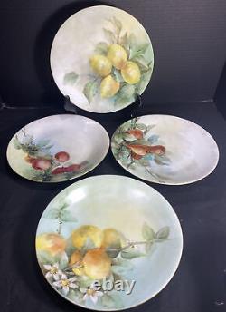 Antique Limoges Fruit & Flowers Hand Painted Cabinet Plates 9 1/4 Signed Dated