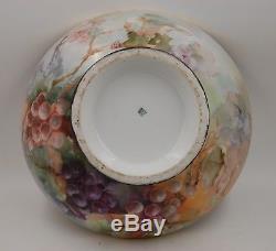 Antique Limoges Grapes Hand Painted Punch Bowl Vase