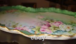 Antique Limoges Guerin Hand Painted 13 Vanity Tray Serving Plate Platter, Roses