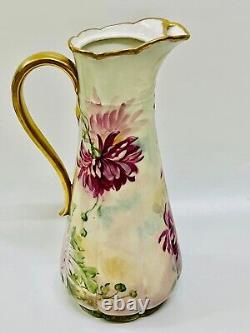 Antique Limoges Hand Painted Chrysanthemum Chocolate Pot, Artist Signed, No LID