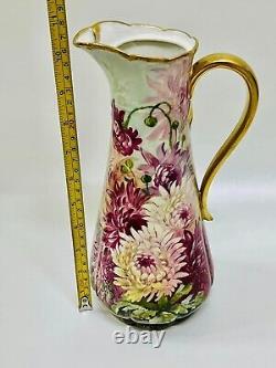 Antique Limoges Hand Painted Chrysanthemum Chocolate Pot, Artist Signed, No LID