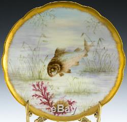 Antique Limoges Hand Painted Fish Shells Set Platter Plates