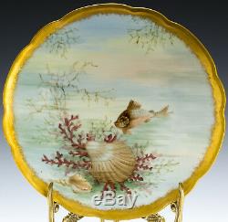 Antique Limoges Hand Painted Fish Shells Set Platter Plates