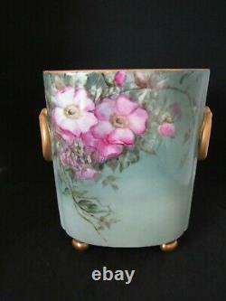 Antique Limoges Hand Painted Florals Cache Pot Vase