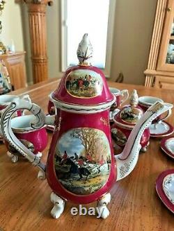 Antique Limoges Hand Painted Fox Hunting Beverage Set Magnificent