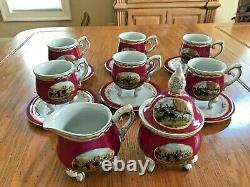 Antique Limoges Hand Painted Fox Hunting Beverage Set Magnificent