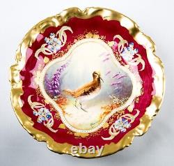 Antique Limoges Hand Painted Game Bird Small Bowl Signed Muville Fuchsia & Gold