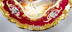 Antique Limoges Hand Painted Game Bird Small Bowl Signed Muville Fuchsia & Gold