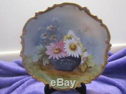 Antique Limoges Hand Painted LDBC Wall Plate Charger Flambeo Flowers Signed May
