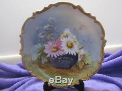 Antique Limoges Hand Painted LDBC Wall Plate Charger Flambeo Flowers Signed May