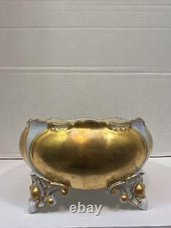 Antique Limoges Hand Painted Lusterware Blue Gold Footed Centerpiece Bowl