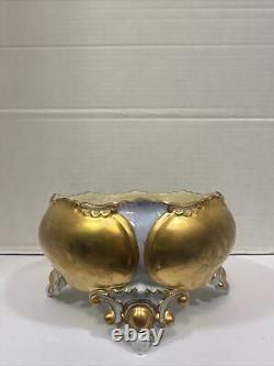 Antique Limoges Hand Painted Lusterware Blue Gold Footed Centerpiece Bowl