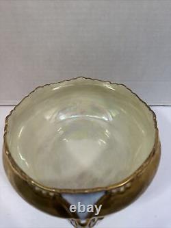 Antique Limoges Hand Painted Lusterware Blue Gold Footed Centerpiece Bowl