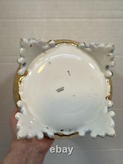 Antique Limoges Hand Painted Lusterware Blue Gold Footed Centerpiece Bowl