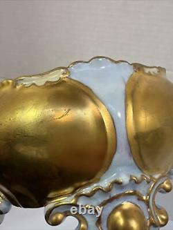 Antique Limoges Hand Painted Lusterware Blue Gold Footed Centerpiece Bowl