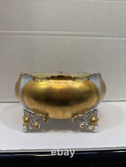 Antique Limoges Hand Painted Lusterware Blue Gold Footed Centerpiece Bowl