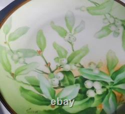 Antique Limoges Hand Painted Mistletoe & Green Leaves Porcelain Cabinet Plate