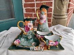 Antique Limoges Hand Painted Pink Floral Artist Signed 1905 Porcelain Tea Set