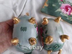 Antique Limoges Hand Painted Pink Floral Artist Signed 1905 Porcelain Tea Set