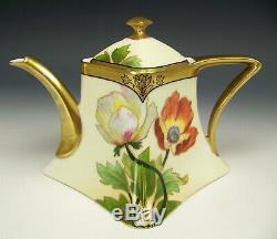Antique Limoges Hand Painted Poppy Gold Gilt Tea Pot